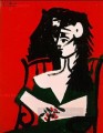 赤い背景にマンティラを持つ女性 I 1959 キュビスト パブロ・ピカソ